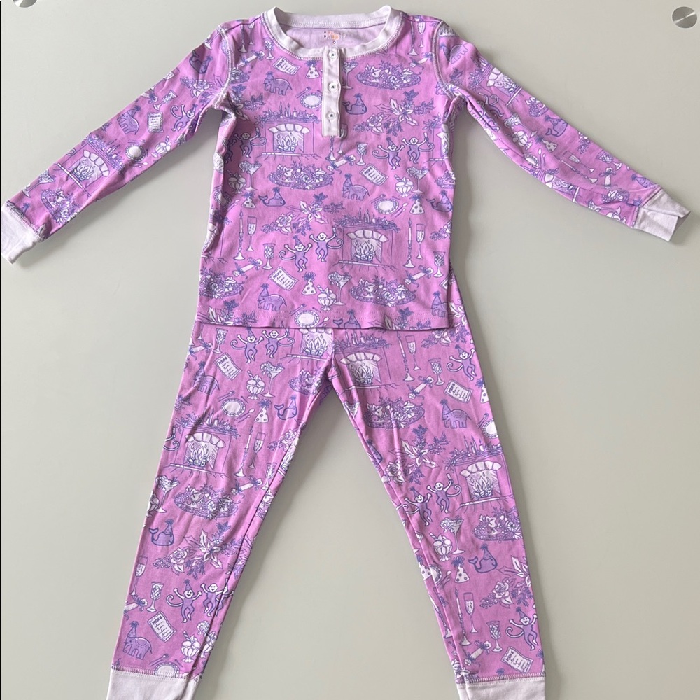 Roller Rabbit Party Toile kids Pajama 2 Pc Set Pants Top Purple PJ Sz 6